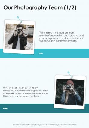 Our Photography Team Business Event Photography Proposal Template One Pager Sample Example Document