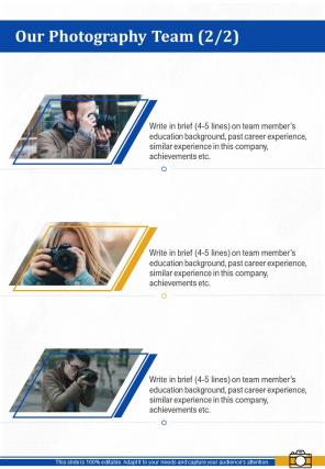Our Photography Team Corporate Photography Proposal Template One Pager Sample Example Document