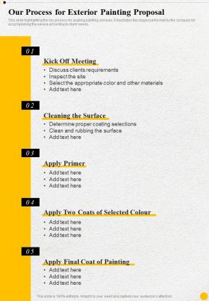 Our Process For Exterior Painting Proposal One Pager Sample Example Document