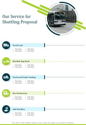 Our Service For Shuttling Proposal One Pager Sample Example Document