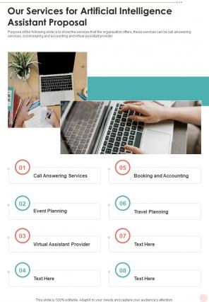 Our Services For Artificial Intelligence Assistant Proposal One Pager Sample Example Document