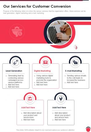 Our Services For Customer Conversion One Pager Sample Example Document