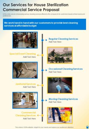 Our Services For House Sterilization Commercial Service Proposal One Pager Sample Example Document