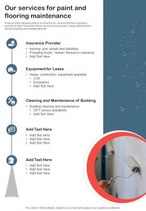 Our Services For Paint And Flooring Maintenance One Pager Sample Example Document