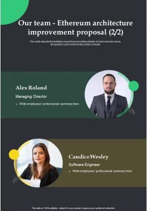 Our Team Ethereum Architecture Improvement One Pager Sample Example Document Visual Professionally