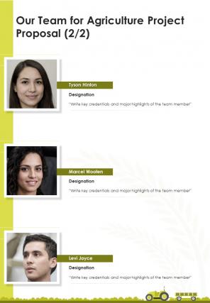 Our Team For Agriculture Project Proposal One Pager Sample Example Document