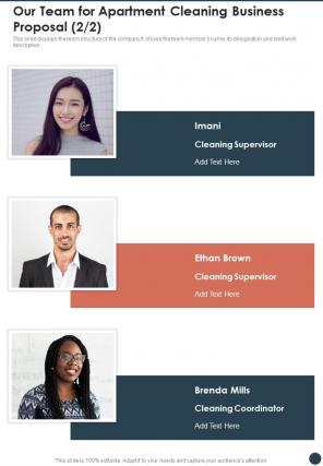 Our Team For Apartment Cleaning Business Proposal One Pager Sample Example Document