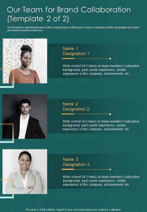 Our Team For Brand Collaboration One Pager Sample Example Document