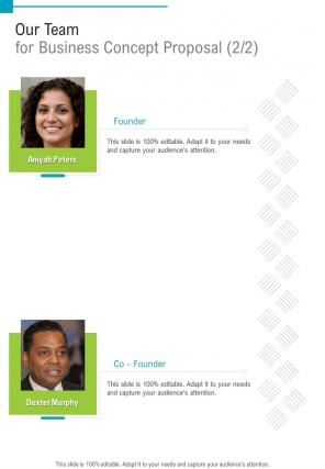 Our Team For Business Concept Proposal One Pager Sample Example Document