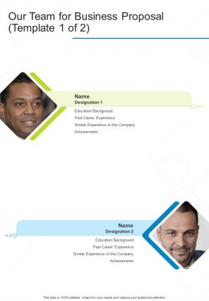 Our Team For Business Proposal One Pager Sample Example Document