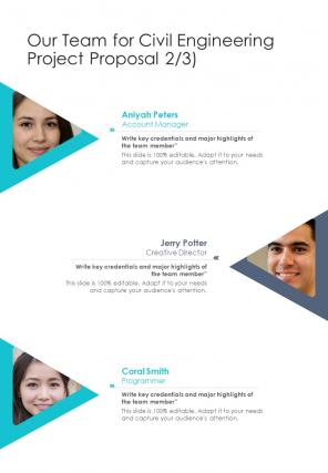 Our Team For Civil Engineering Project Proposal One Pager Sample Example Document
