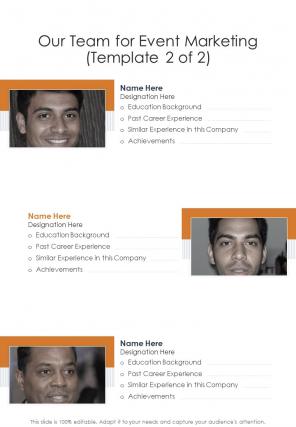 Our Team For Event Marketing One Pager Sample Example Document