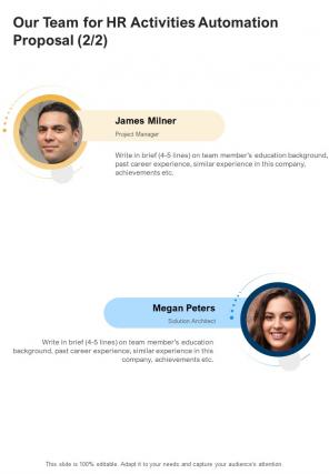 Our Team For HR Activities Automation Proposal One Pager Sample Example Document