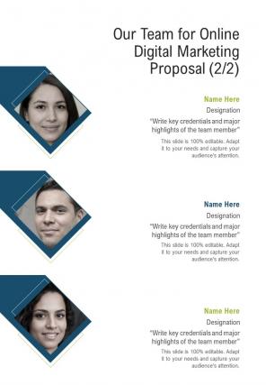 Our Team For Online Digital Marketing Proposal One Pager Sample Example Document