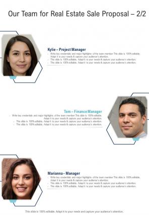 Our Team For Real Estate Sale Proposal One Pager Sample Example Document