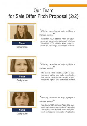 Our Team For Sale Offer Pitch Proposal One Pager Sample Example Document