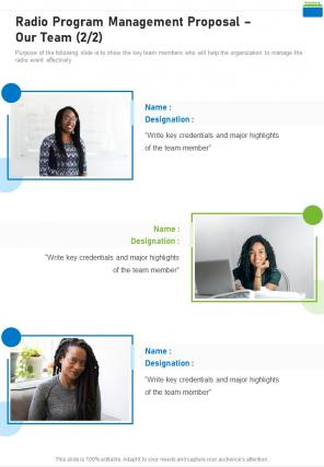 Our Team For Sales Consulting Proposal One Pager Sample Example Document