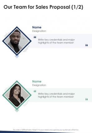 Our Team For Sales Proposal One Pager Sample Example Document