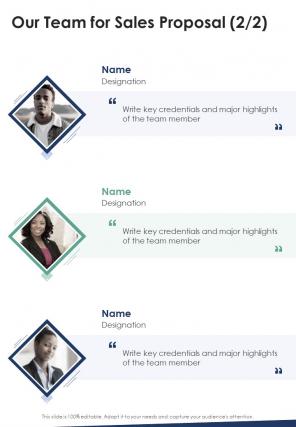 Our Team For Sales Proposal One Pager Sample Example Document