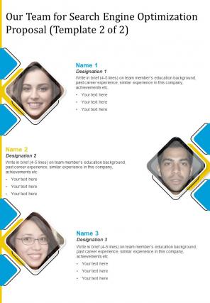 Our Team For Search Engine Optimization Proposal One Pager Sample Example Document