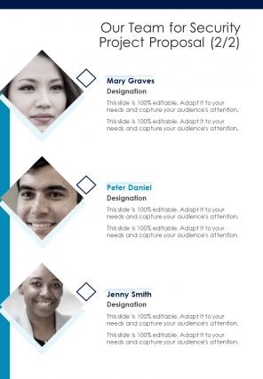 Our Team For Security Project Proposal One Pager Sample Example Document