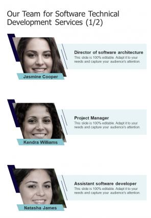 Our Team For Software Technical Development Services One Pager Sample Example Document