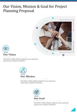 Our Vision Mission And Goal For Project Planning Proposal One Pager Sample Example Document