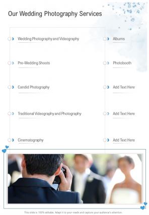Our Wedding Photography Services Wedding Photography Proposal One Pager Sample Example Document