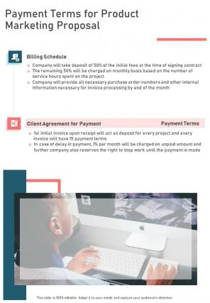 Payment Terms For Product Marketing Proposal One Pager Sample Example Document
