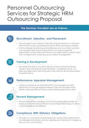Personnel Outsourcing Services For Strategic HRM Outsourcing One Pager Sample Example Document