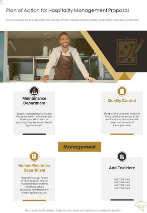 Plan Of Action For Hospitality Management Proposal One Pager Sample Example Document