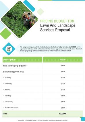Pricing Budget For Lawn And Landscape Services Proposal One Pager Sample Example Document