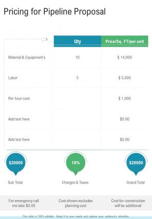Pricing For Pipeline Proposal One Pager Sample Example Document