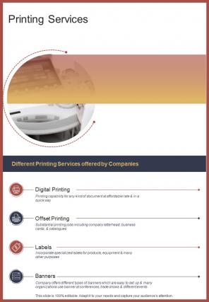 Printing Proposal Template Printing Services Contd One Pager Sample Example Document