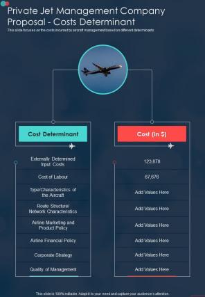 Private Jet Management Company Costs Determinant One Pager Sample Example Document
