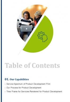 Product Development Proposal Template Table Of Contents One Pager Sample Example Document