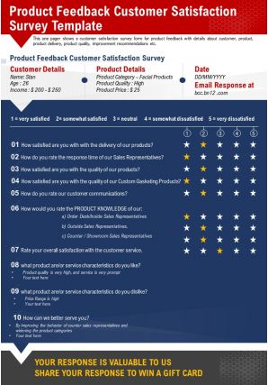 Product feedback customer satisfaction survey template presentation report infographic ppt pdf document