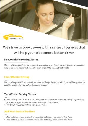 Professional driving school four page brochure template