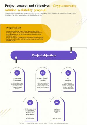 Project Context And Objectives Cryptocurrency Solution Scalability One Pager Sample Example Document