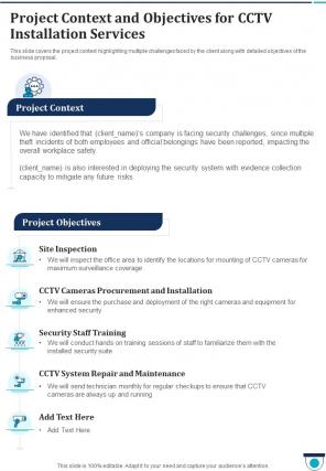 Project Context And Objectives For Cctv Installation Services One Pager Sample Example Document