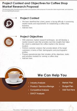 Project Context And Objectives For Coffee Shop Market Research Proposal One Pager Sample Example Document