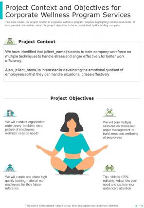 Project Context And Objectives For Corporate Wellness Program Services One Pager Sample Example Document