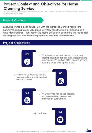 Project Context And Objectives For Home Cleaning Service One Pager Sample Example Document