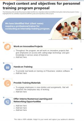 Project Context And Objectives For Personnel Training Program One Pager Sample Example Document