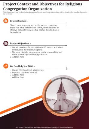 Project Context And Objectives For Religious Congregation One Pager Sample Example Document