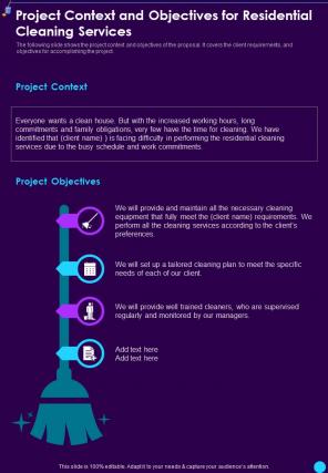 Project Context And Objectives For Residential Cleaning Services One Pager Sample Example Document