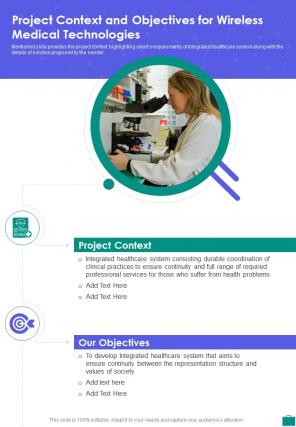 Project Context And Objectives For Wireless Medical Technologies One Pager Sample Example Document