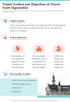 Project Context And Objectives Of Church Event Organization One Pager Sample Example Document