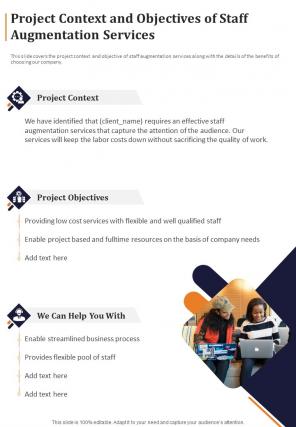 Project Context And Objectives Of Staff Augmentation Services One Pager Sample Example Document