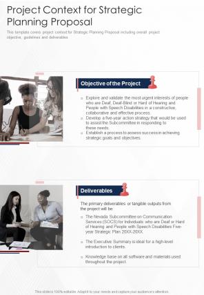 Project Context For Strategic Planning Proposal One Pager Sample Example Document